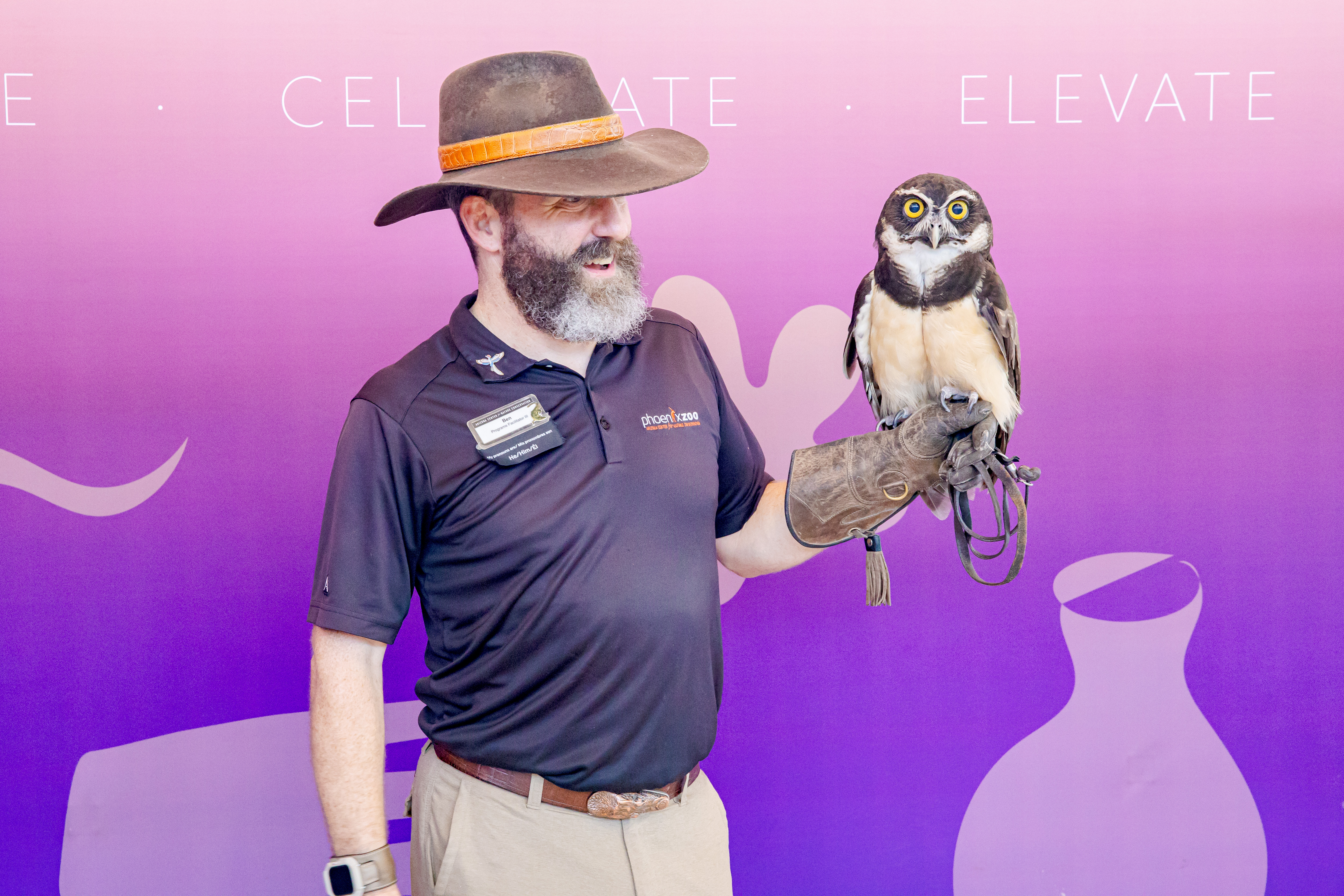 Zoo staff holding an Owl