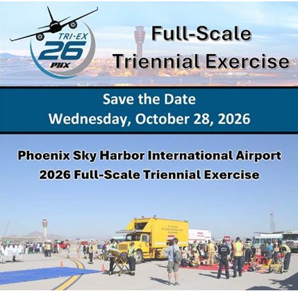 Save teh Date Flyer for the Full-Scale Triennial Exercise for Wednesday, Oct. 28, 2026 with an image of an emergency situaton being acted out