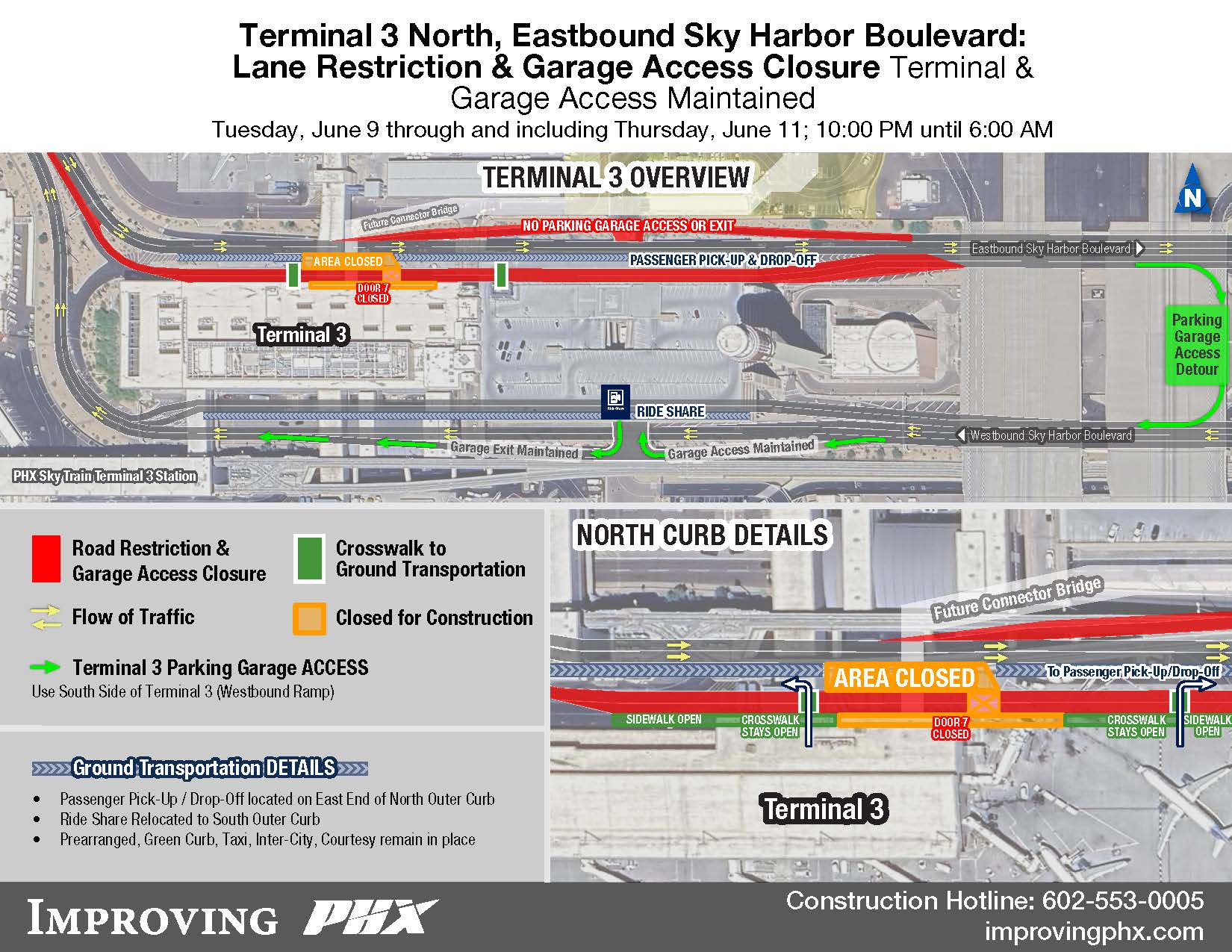 Terminal 3: Eastbound Sky Harbor Boulevard – Lane Restrictions